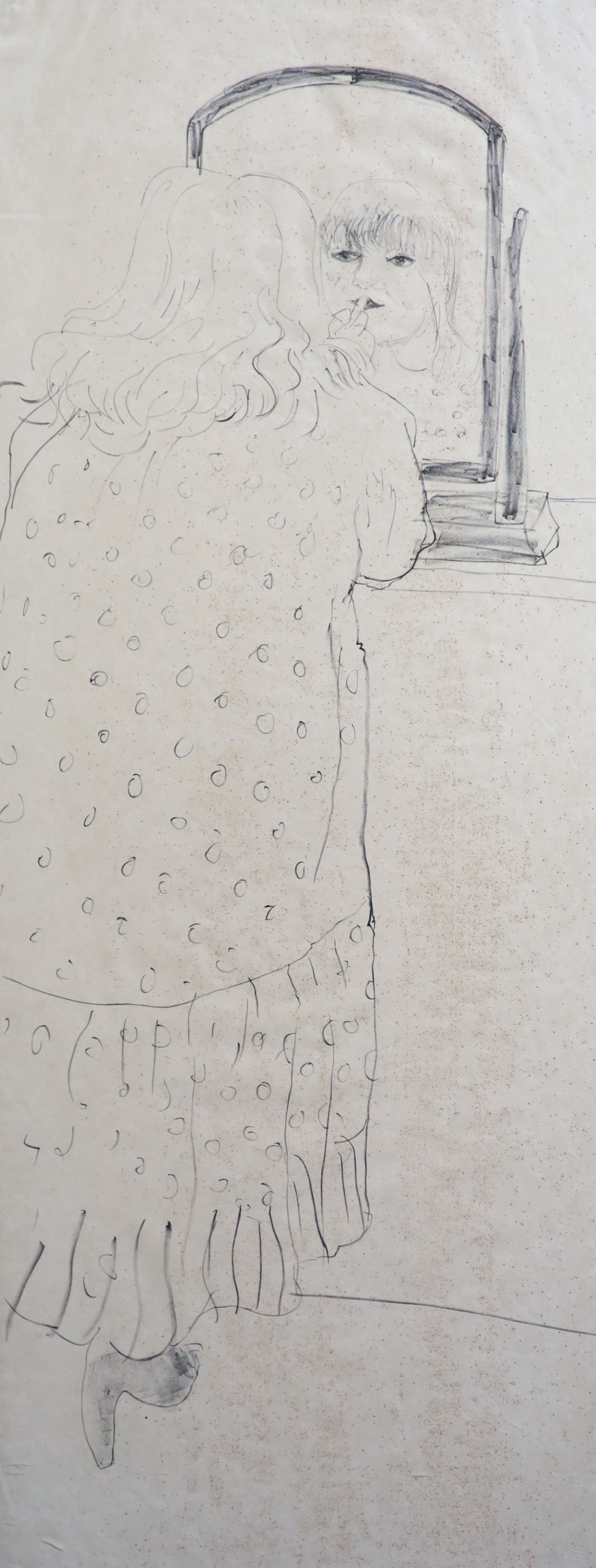 David Hockney (1937-), Ann putting on lipstick, Lithograph, 118 x 47cm.
